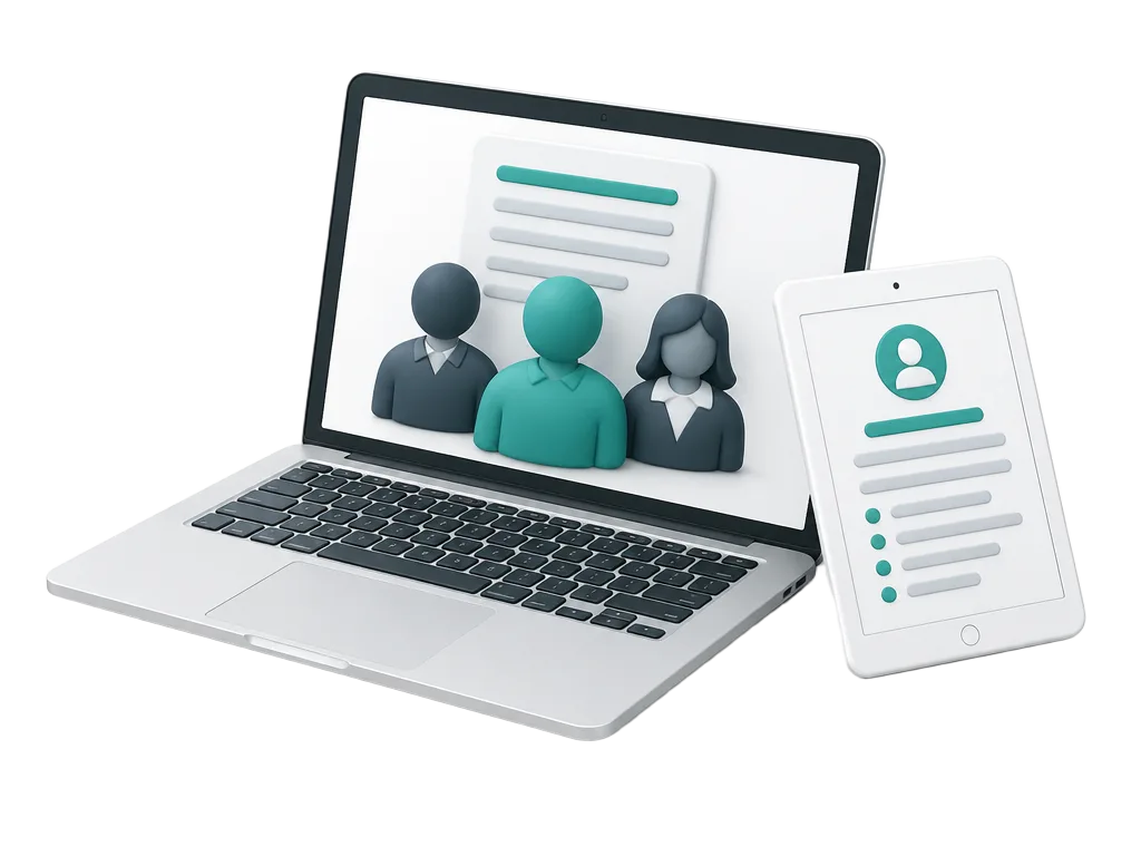 Karriere beim Immobilienmakler in Berlin – Laptop mit Team-Grafik von Eigenheim & Invest